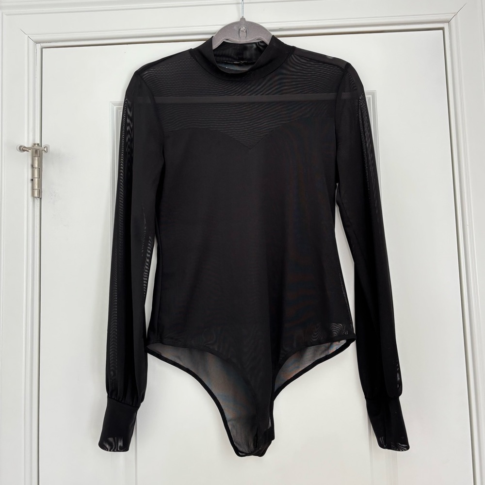 Black Sheer Mesh Long-Sleeve Bodysuit - Women